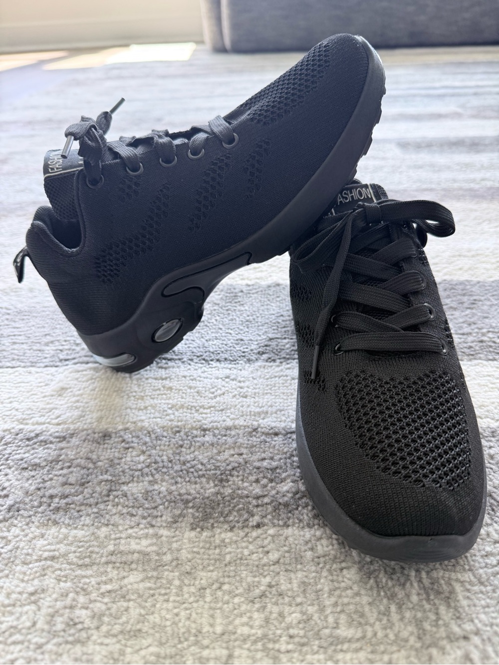 Women’s Black Athletic Knit Sneakers - Fashion